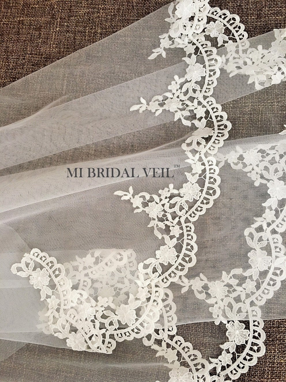 Lace Wedding Veil, Venice Crochet Lace Bridal Veil Fingertip, in Ivory / White / Black, Mi Bridal