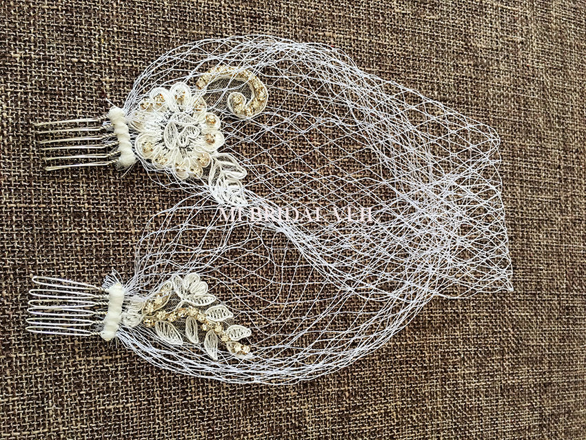 Rhinestone Bandeau Birdcage, Russian Netting Veil, Headband Veil, Mi Bridal