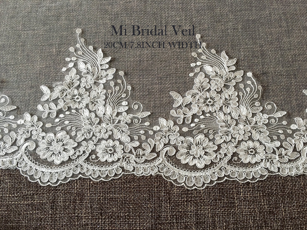 Cathedral Lace Wedding Veil, Vintage Inspired Rose Lace at Hip, Mi Bridal