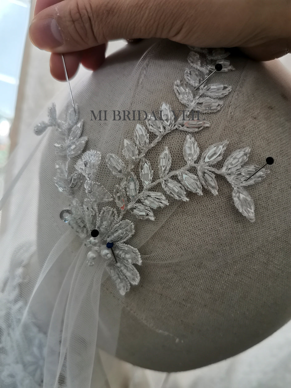 Juliet Cap Veil, Beaded Cap Wedding Veil, Vintage Style Veil, Beaded Flower Lace Boho Bridal Veil