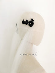 Cap Wedding Veil, Juliet Cap Veil, Vintage Style Veil, Beaded Black Wedding Veil, Boho Bridal Veil
