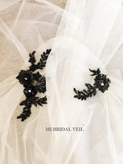 Cap Wedding Veil, Juliet Cap Veil, Vintage Style Veil, Beaded Black Wedding Veil, Boho Bridal Veil