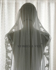 Polka Dot Wedding Veil, Vintage Inspired Mantilla Lace Veil, Mi Bridal