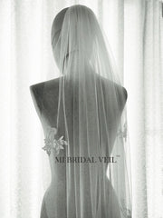 Lace Wedding Veil, Silver Lace Applique Chapel Lace Veil, Mi Bridal