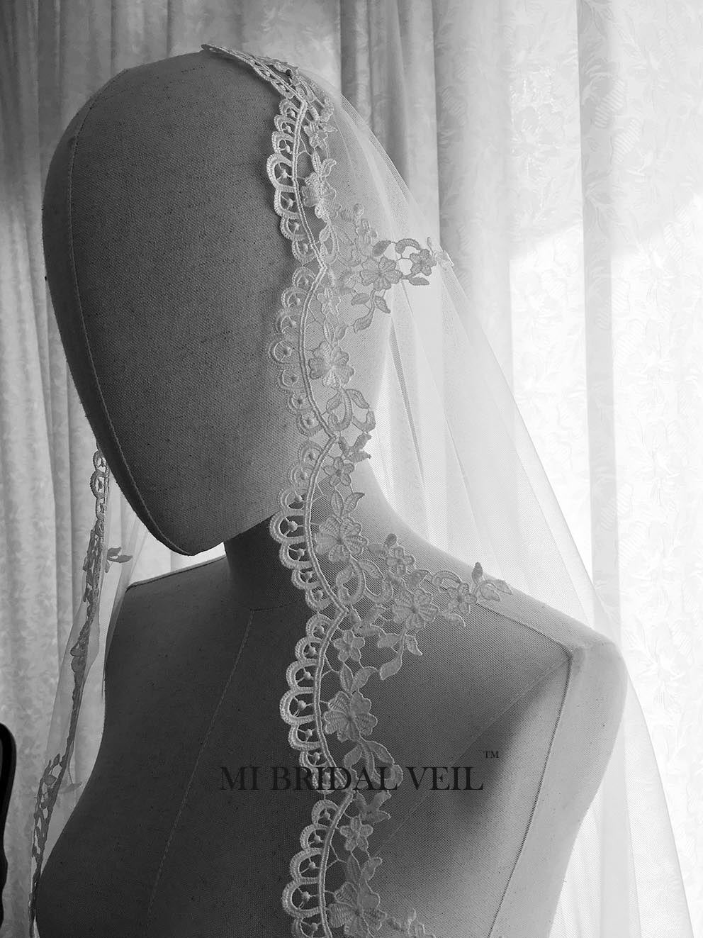 Mantilla Lace Wedding Veil, Crochet Venice Rose Lace Bridal Veil, MI BRIDAL