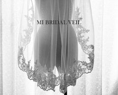 Lace Wedding Veil, Vintage Inspired Rose Lace Fingertip Bridal Veil, Lace at Chest, Mi Bridal