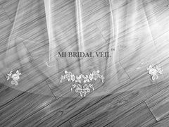 Lace Wedding Veil, Silver Lace Applique Chapel Lace Veil, Mi Bridal