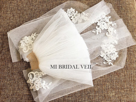 Lace Wedding Veil, Rose Lace Applique Lace Veil, Mi Bridal