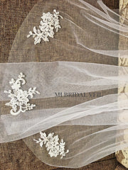 Lace Wedding Veil, Rose Lace Applique Lace Veil, Mi Bridal