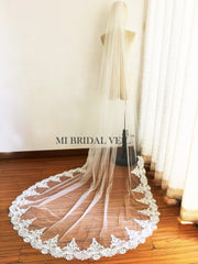 Cathedral Wedding Veil, Single Tier Veil Lace on Bottom, Mi Bridal
