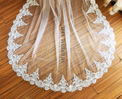 Cathedral Wedding Veil, Single Tier Veil Lace on Bottom, Mi Bridal