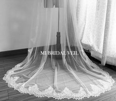 Lace Wedding Veil, Chapel Veil Lace at Hip, Mi Bridal