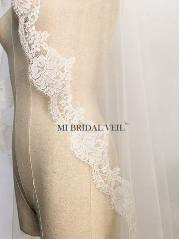 Mantilla Lace Wedding Veil, Chantilly Rose Lace Birdal Veil, Mi Bridal