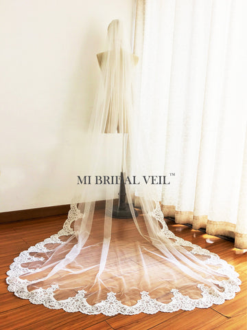 Cathedral Lace Wedding Veil, Edwardian Inspired Lace on Bottom, Mi Bridal