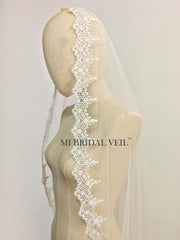 Mantilla Lace Veil, Venice Crochet Lace Bridal Veil, Rose w Leaf Lace Mi Bridal