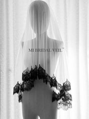 Spanish Mantilla Wedding Veil, Lace Veil with Blusher, Black Bridal Veil Mi Bridal