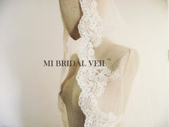 Mantilla Lace Veil, Elegant Rose Lace Veil Fingertip, Mi Bridal