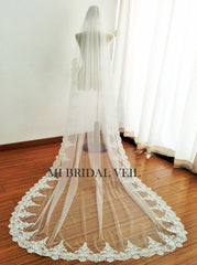 Cathedral Lace Wedding Veil, Edwardian Inspired Lace at Elbow, Mi Bridal