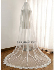Polka Dotted Tulle Veil, Chapel Lace Wedding Veil, Mi Bridal Veil