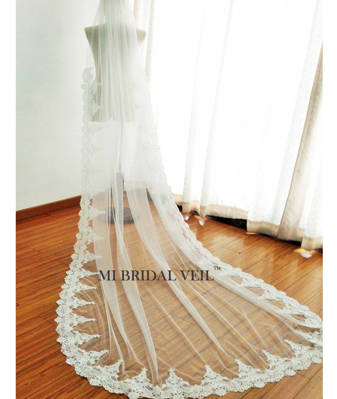 Cathedral Lace Wedding Veil, Edwardian Inspired Lace at Elbow, Mi Bridal