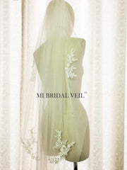 Lace Wedding Veil, Waltz Rose Lace Appliqués Veil , Mi Bridal