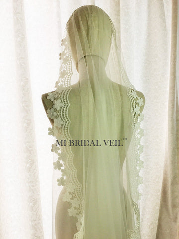 Boho Mantilla Venice Lace Wedding Veil, Tassel Lace Veil,Mi Bridal