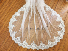 Cathedral Rose Lace Wedding Veil Partial Lace on Bottom, Mi Bridal