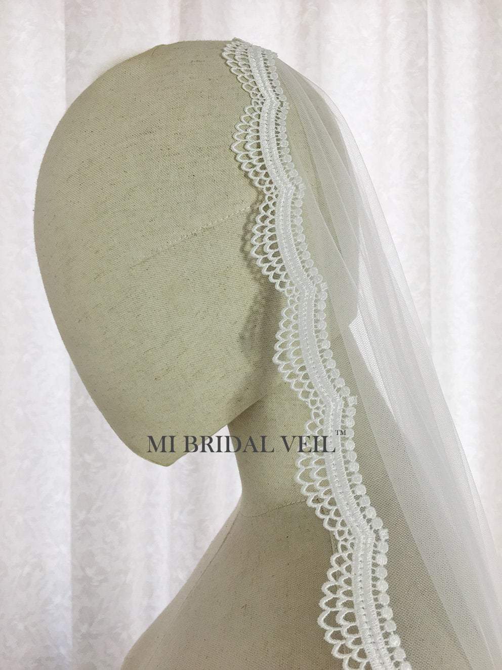 Mantilla Lace Wedding Veil, Crochet Venice Fingertip Lace Bridal Veil, MI BRIDAL