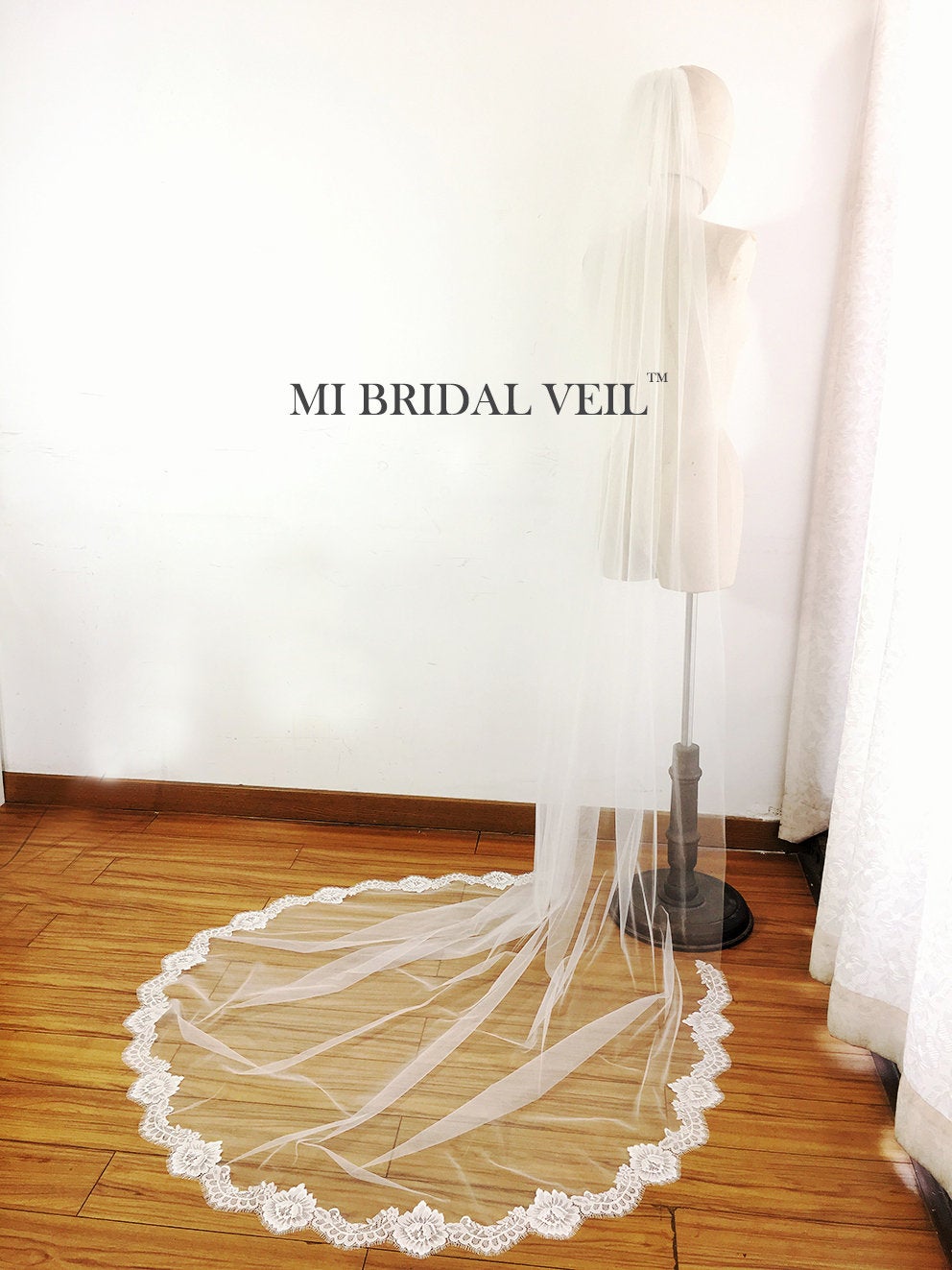 Lace Wedding Veil, Vintage Inspired Chantilly Eyelash Rose Cathedral Veil, Mi Bridal