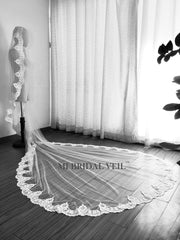 Mantilla Cathedral Wedding Veil, Beaded Edwardian Vintage Inspired Lace Bridal Veil, Mi Bridal