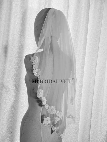 Lace Wedding Veil, Boho Flower Lace Bridal Veil Fingertip, Mi Bridal