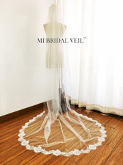 Chapel Lace Wedding Veil, Eyelash Chantilly Rose Lace Veil, Lace at Bottom Mi Bridal