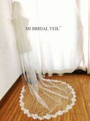 Chapel Lace Wedding Veil, Eyelash Chantilly Rose Lace Veil, Lace at Bottom Mi Bridal