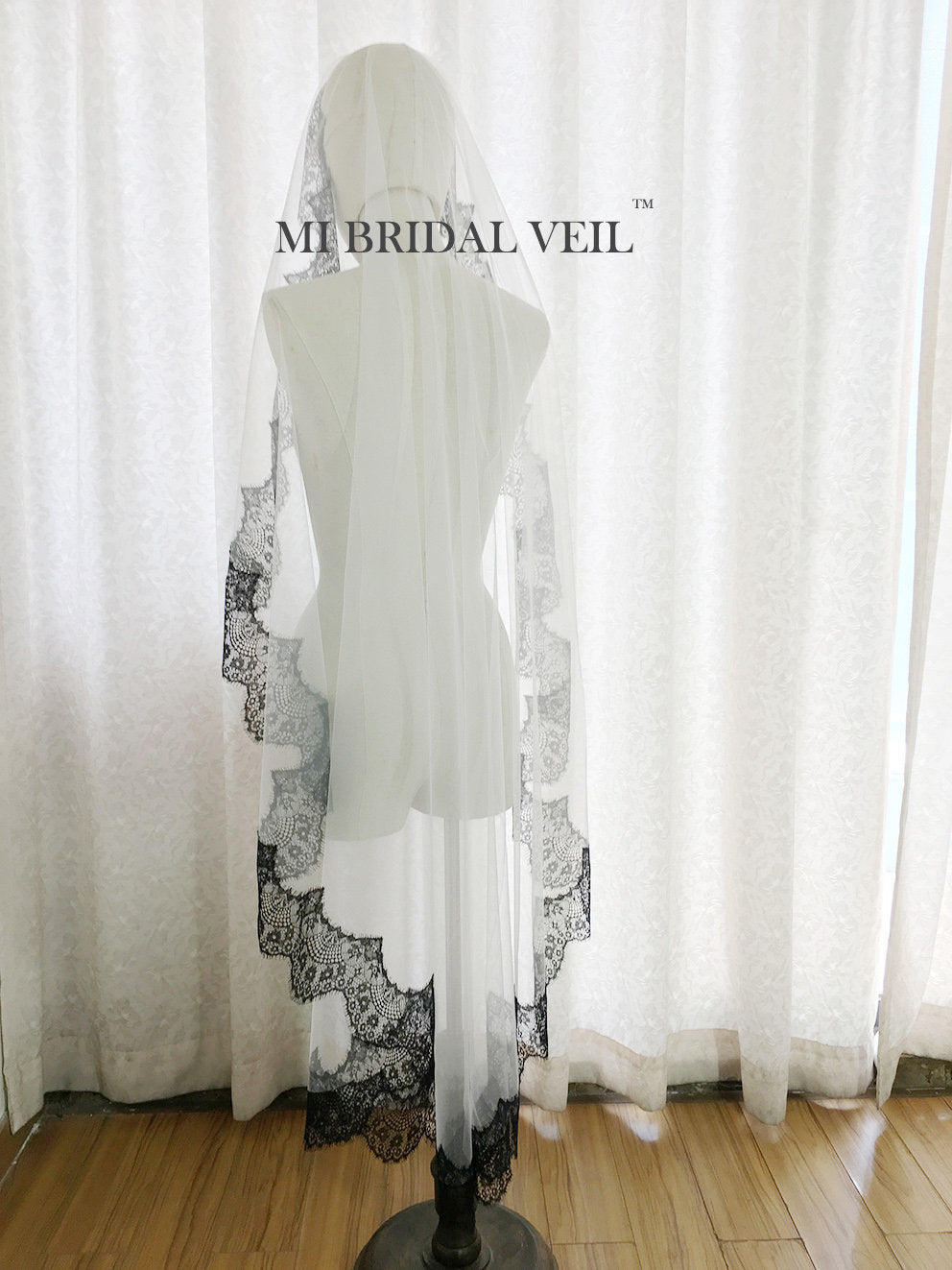 Cathedral Lace Wedding Veil, Eyelash Lace Veil with Blusher, Mi Bridal