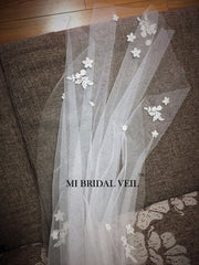 Wedding Veil, Petal Wedding Veil, Fingertip Lace Wedding Veil, Lace w Crystal Wedding Veil, Soft Bridal Veil, Romantic Lace Veil, Mi Bridal