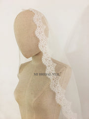 Cathedral Lace Wedding Veil with Blusher, Spanish Mantilla Lace Veil, Mi Bridal