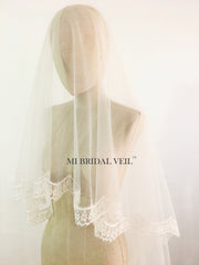 Boho Cathedral Lace Wedding Veil, Subtle Flower Lace Brial Veil Mi Bridal