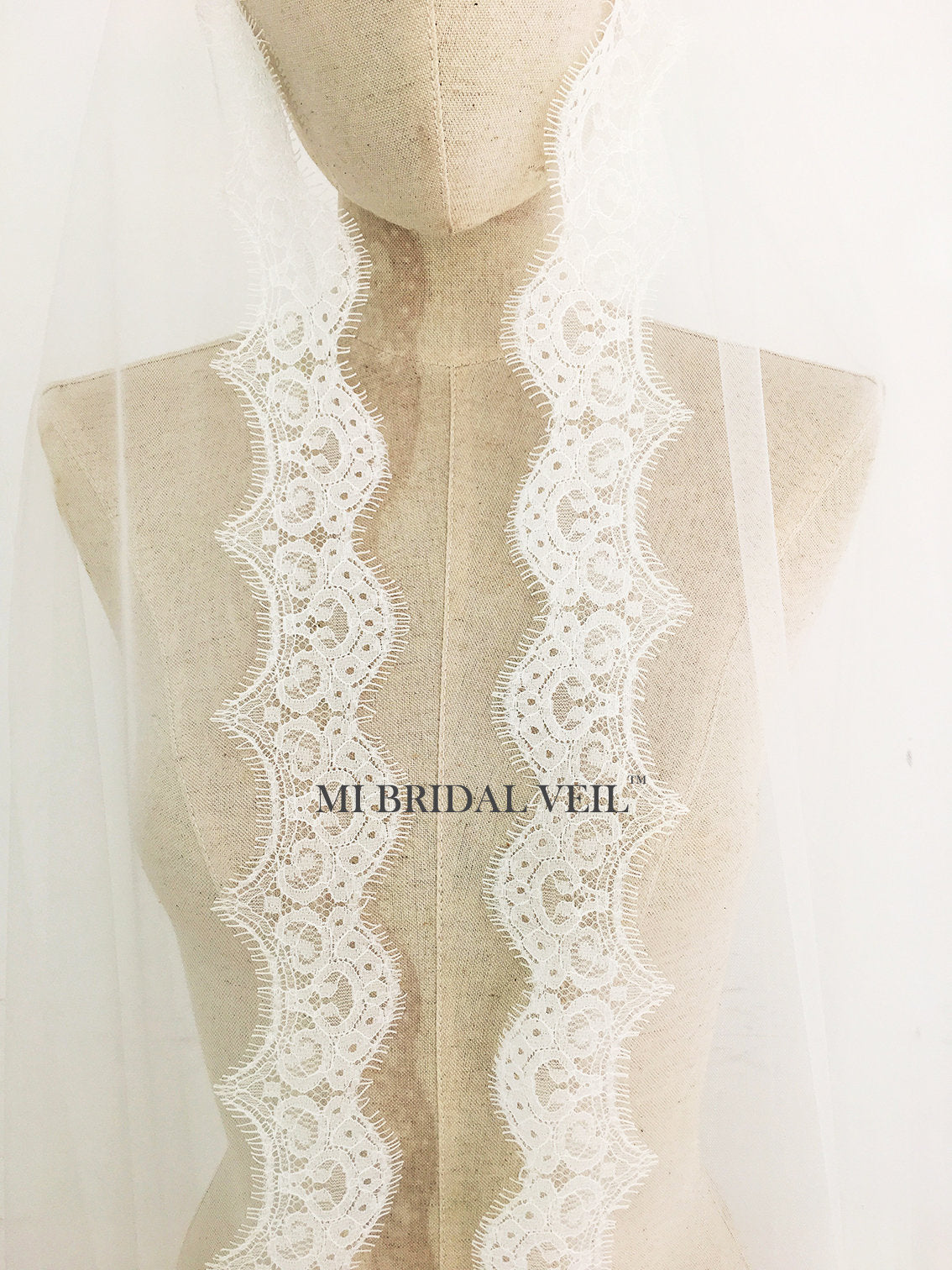 Cathedral Mantilla Veil with Eyelash Lace Trim, White or Ivory Lace Wedding  Veil