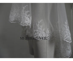 Mantilla Lace Wedding Veil, Floral w Leaf Lace Bridal Veil, Mi Bridal