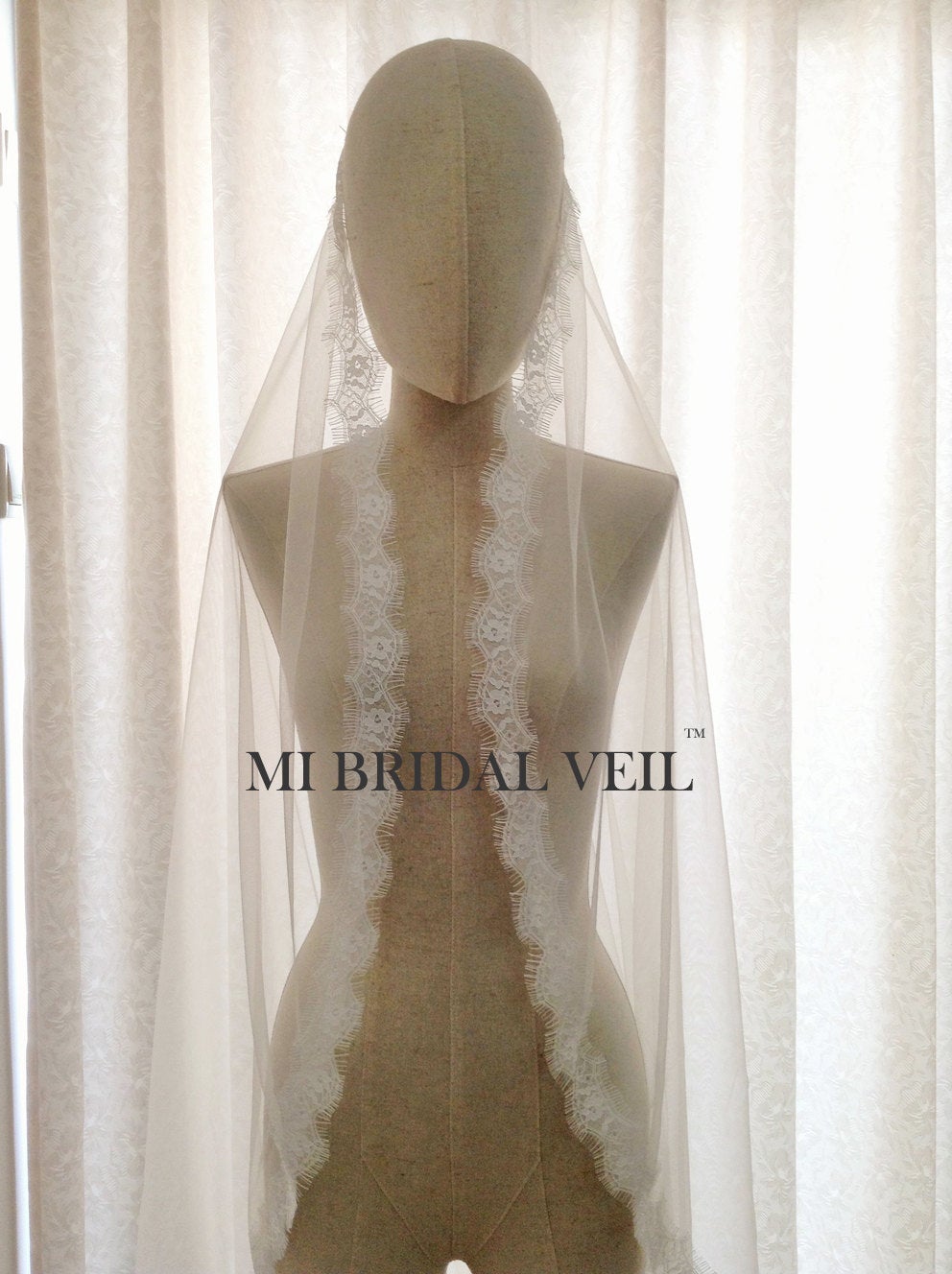 Cathedral Wedding Veil, Small Eyelash Chantilly Boho Lace Veil, Mi Bridal
