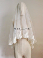 Mantilla Lace Wedding Veil, Vintage Inspired Rose Lace Veil, Mi Bridal