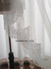 Cathedral Mantilla Lace Wedding Veil, Lace Veil with Blusher, Mi Bridal