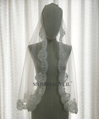 Mantilla Lace Veil, Vintage Inspired Lace Veil, Lace Wedding Veil Hip Length, Mi Bridal Veil, Hand Made