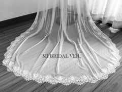Polka Dotted Tulle Veil, Chapel Lace Wedding Veil, Mi Bridal Veil