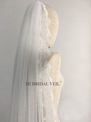 Cathedral Wedding Veil Boho Chantilly Lace Bridal Veil, Mi Bridal