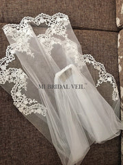 Lace Wedding Veil, Venice Crochet Lace Bridal Veil Fingertip, in Ivory / White / Black, Mi Bridal