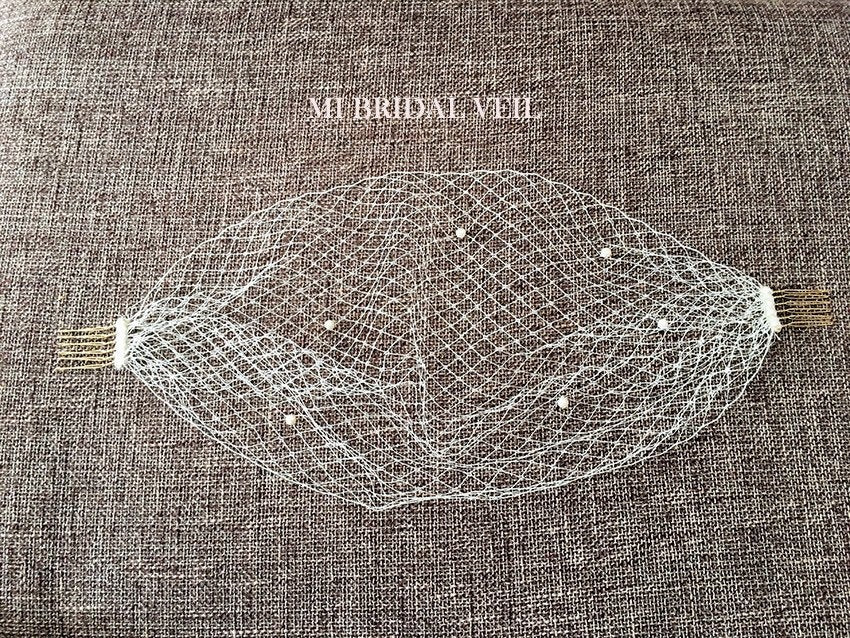 Vintage Pearl Beaded Bandeau Birdcage, Freshwater Pearl Blusher Veil, Headband Veil, Russian Netting Birdcage